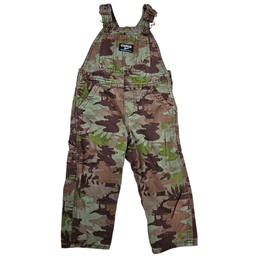Oshkosh B'Gosh Dinosaur Camo Carpenter Vestback Bib Overalls Size 18M Boys J12